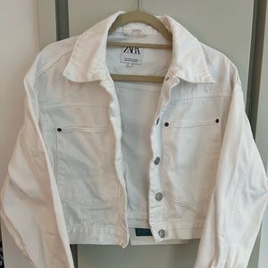 Zara Cropped White Jean Jacket
